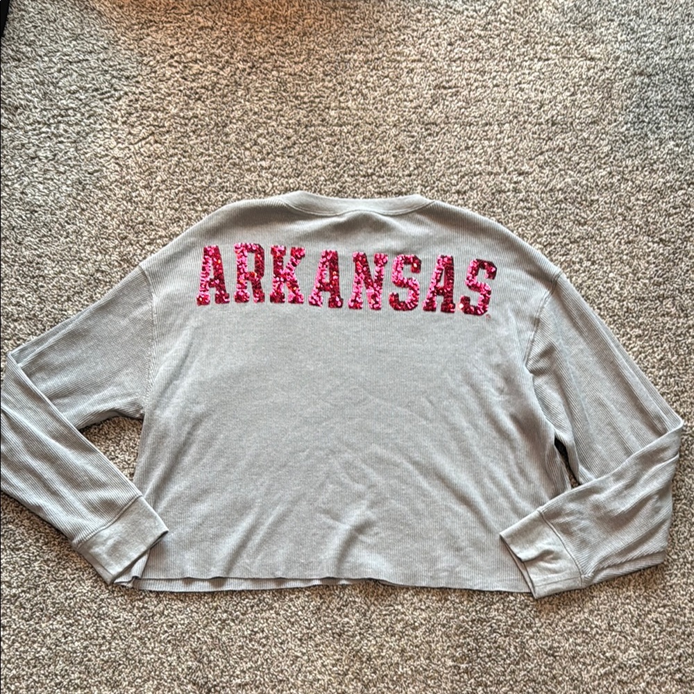 PINK Victoria's Secret Gray Long Sleeve Tee with Pink Accents